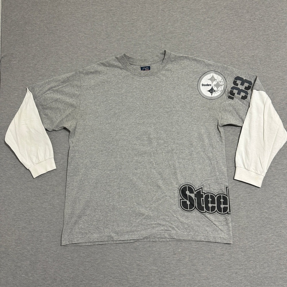No Huddle NFL Pittsburgh Steelers Mens Gray Layered Look Long Sleeve Shirt XXL